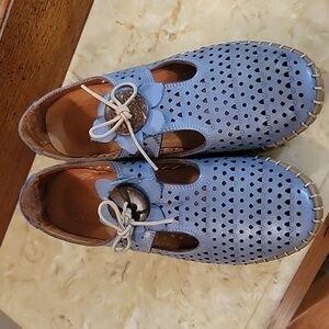 Spring Step | Sunflowery Denim Blue Genuine Leather Slip On Shoe - Size US 8.5